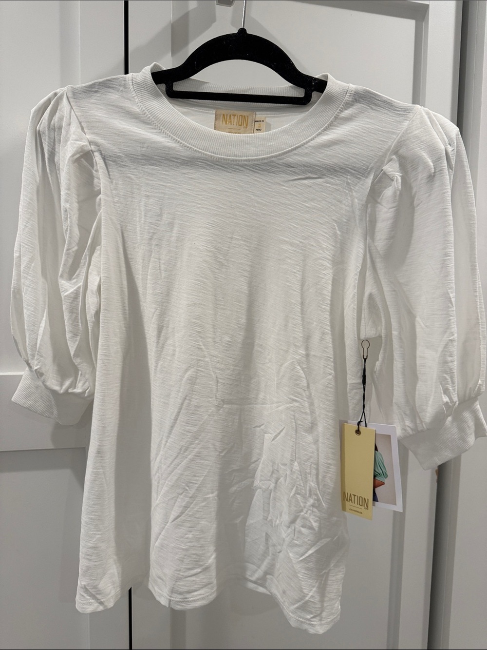 Naked Loren White Puff-Sleeve Crewneck Top